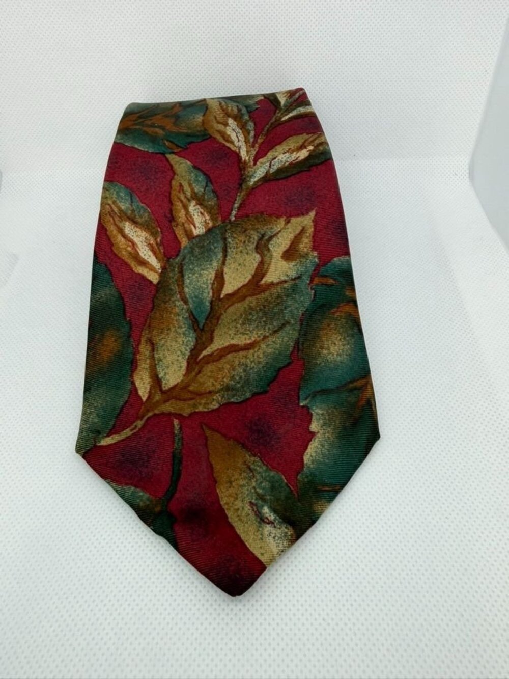 Christian Dior Monsieur Vintage Silk Tie Abstract Floral Leaf Burgundy Gold 4"